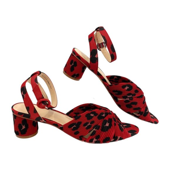 CAbi Shoes - CAbi Red Black Leopard Print Siren Ankle Strap Heels | Size 9